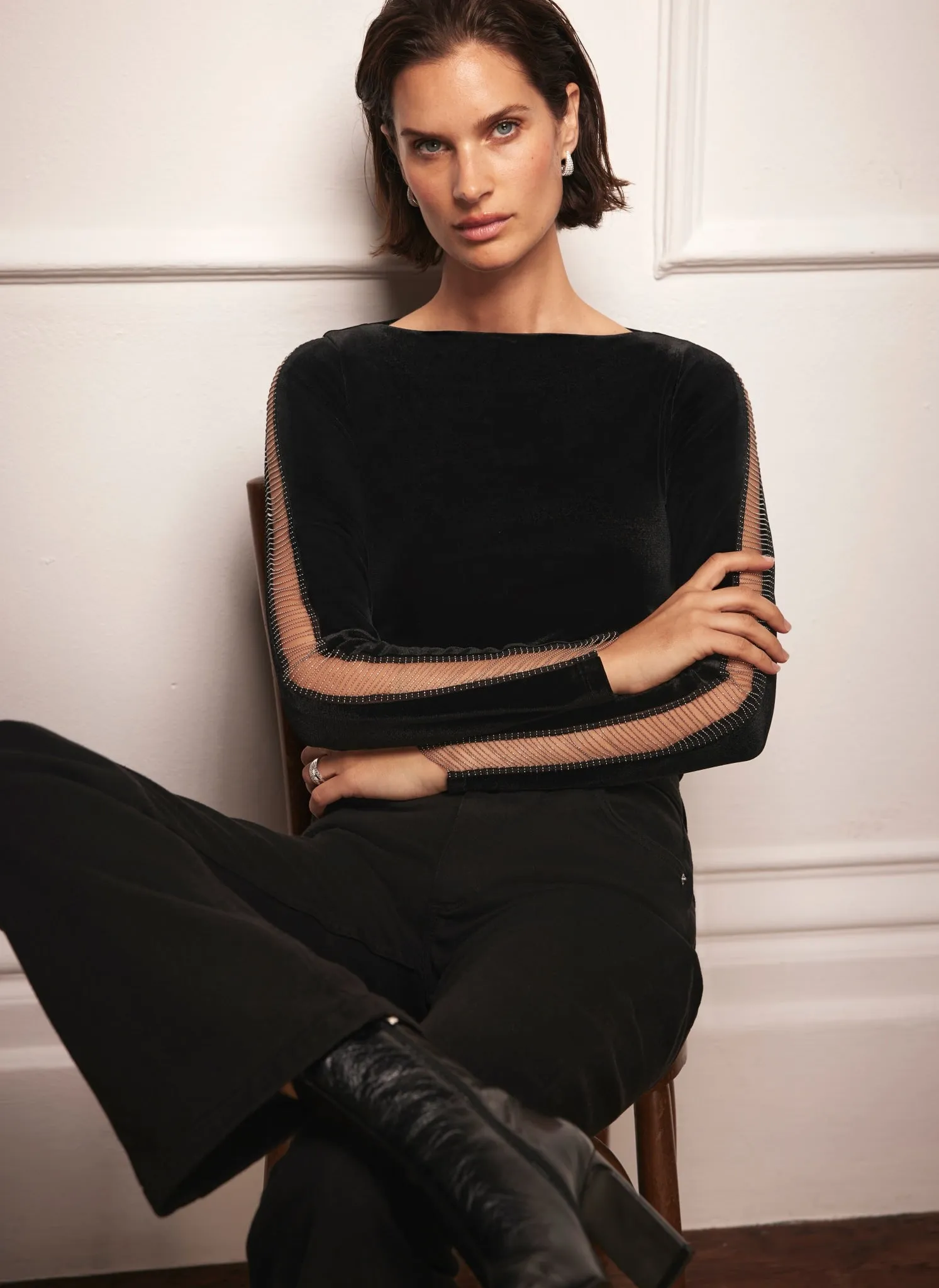 Black Velvet Sleeve Detail Top sold by Mint Velvet product image thumbnail 2