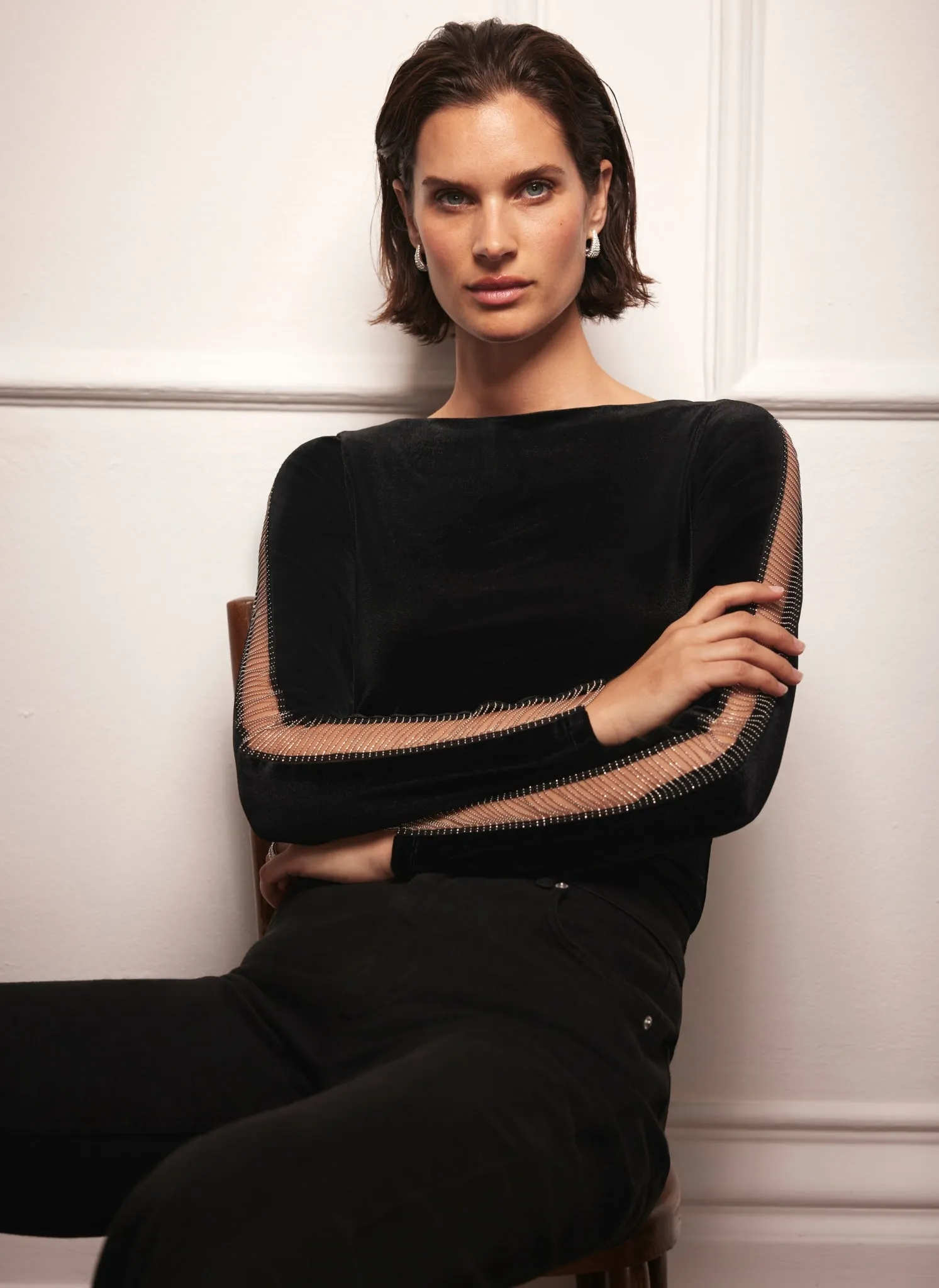 Black Velvet Sleeve Detail Top sold by Mint Velvet product image thumbnail 5