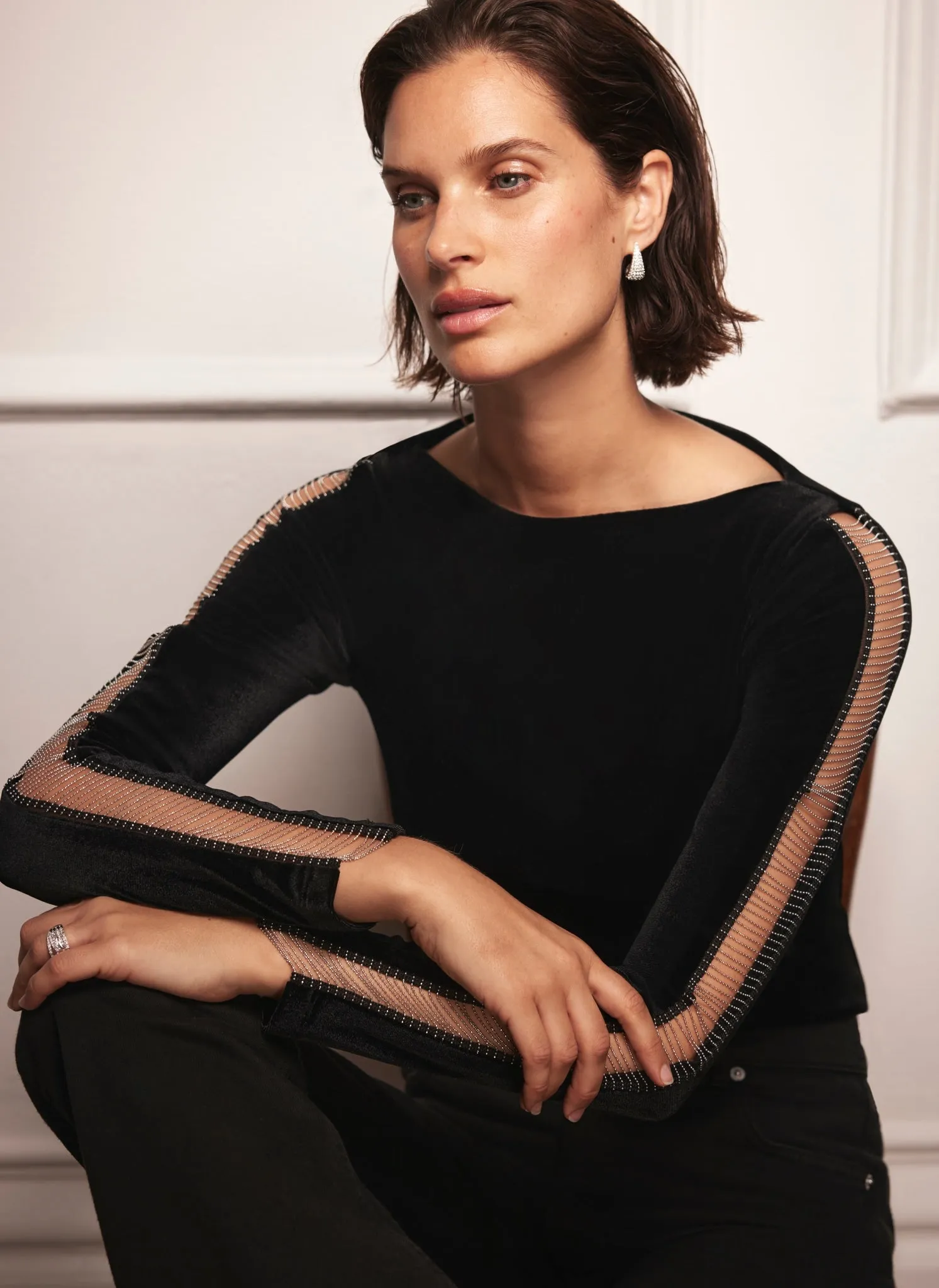 Black Velvet Sleeve Detail Top sold by Mint Velvet product image thumbnail 3