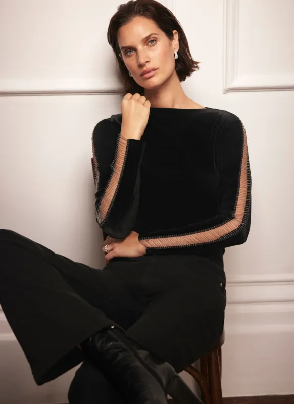 Black Velvet Sleeve Detail Top sold by Mint Velvet