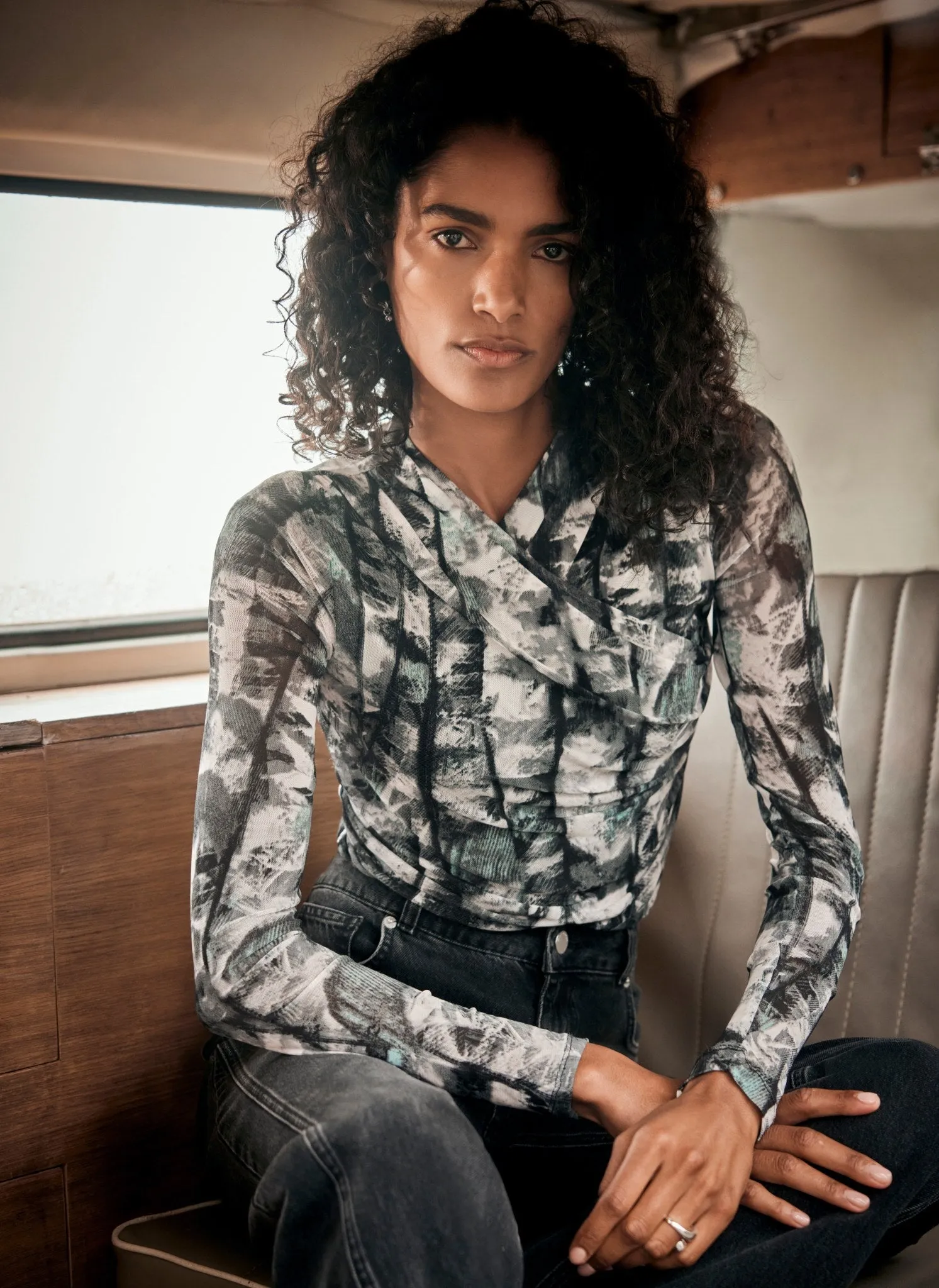 Black Abstract Mesh Print Top sold by Mint Velvet product image thumbnail 4