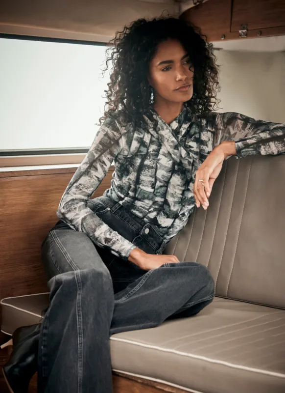 Black Abstract Mesh Print Top sold by Mint Velvet