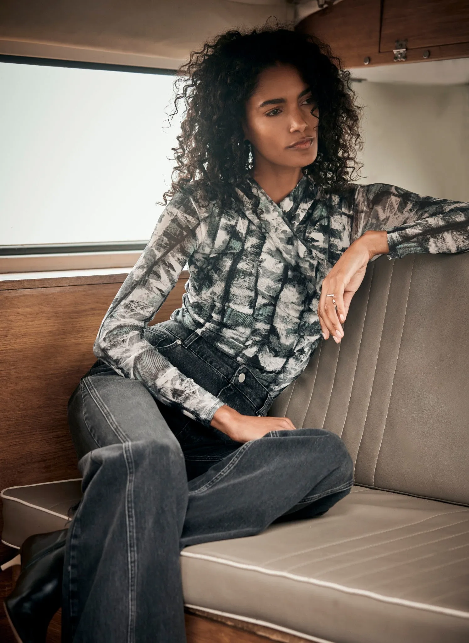 Black Abstract Mesh Print Top sold by Mint Velvet