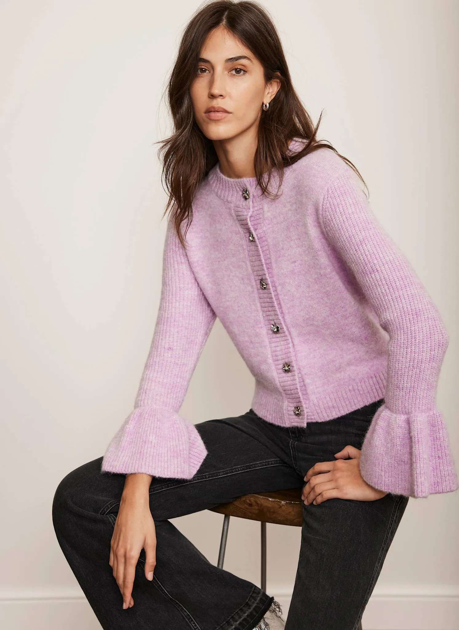 Lilac Fluted Sleeve Cardigan sold by Mint Velvet product image thumbnail 3