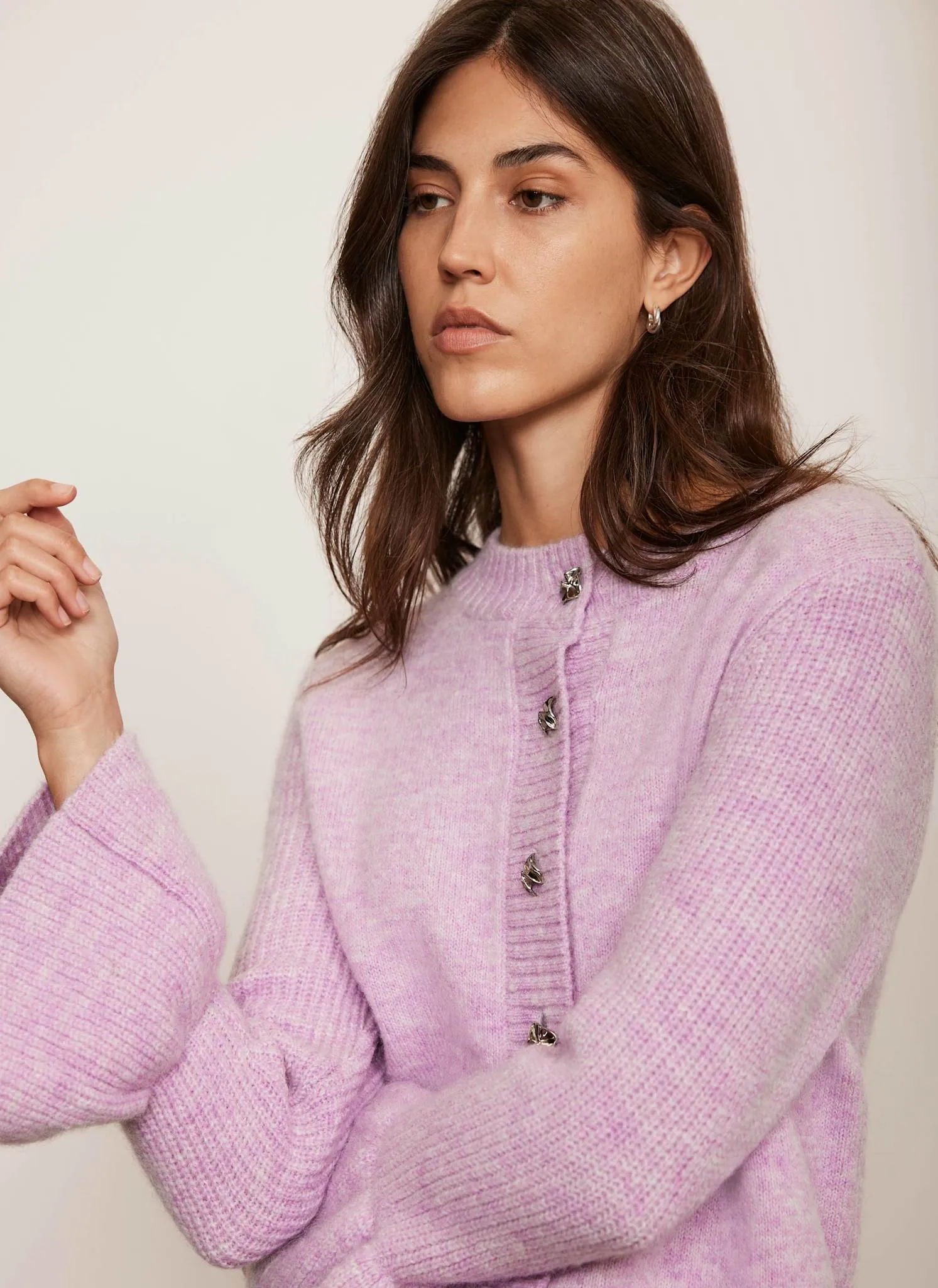 Lilac Fluted Sleeve Cardigan sold by Mint Velvet product image thumbnail 2