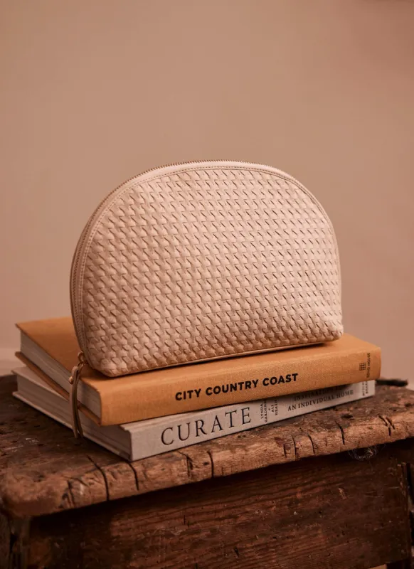 Cream Woven Leather Large Wash Bag sold by Mint Velvet