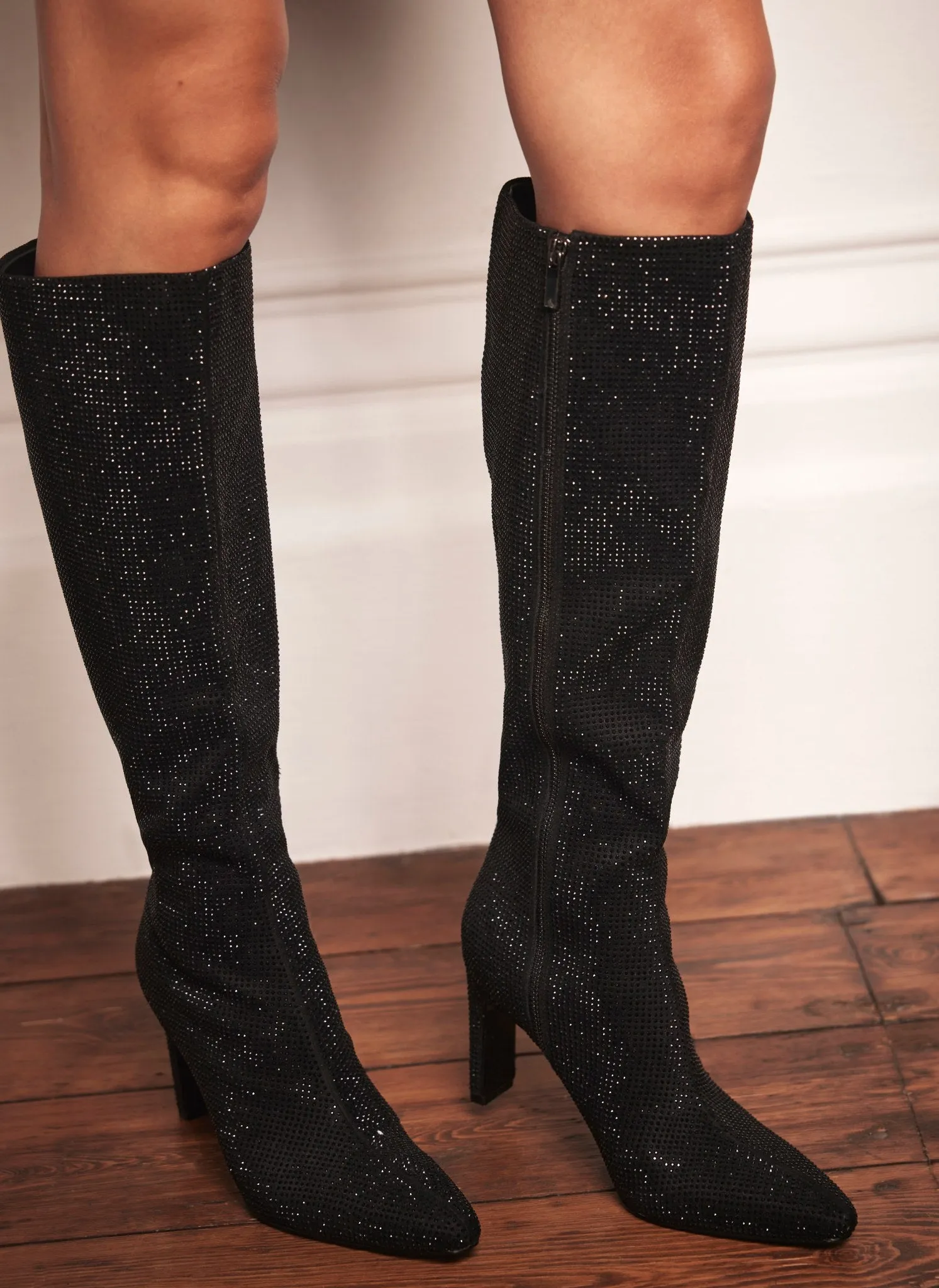 Black Diamante Knee High Boots sold by Mint Velvet