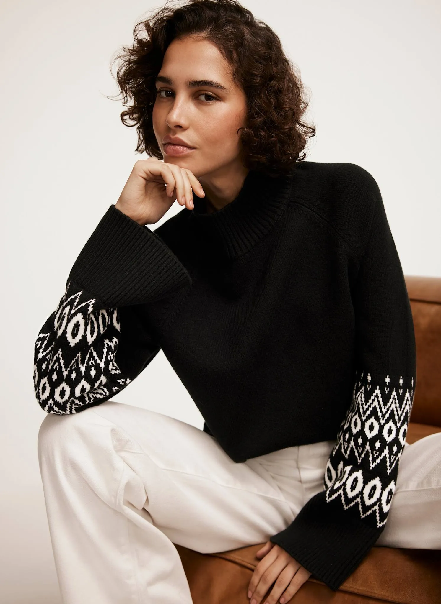 Black Fairisle Cuff Jumper sold by Mint Velvet