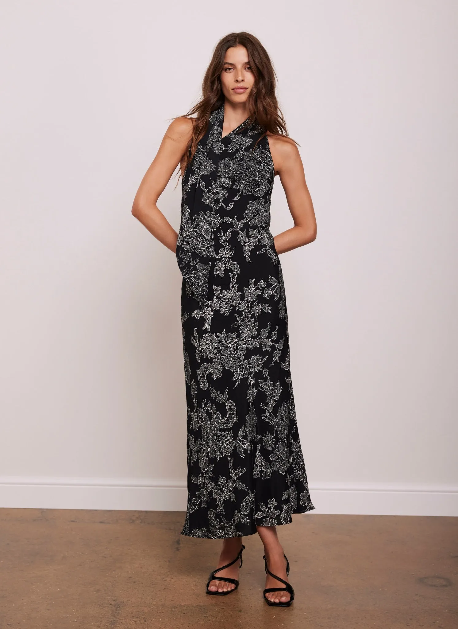 Black Floral Lace Print Maxi Dress sold by Mint Velvet