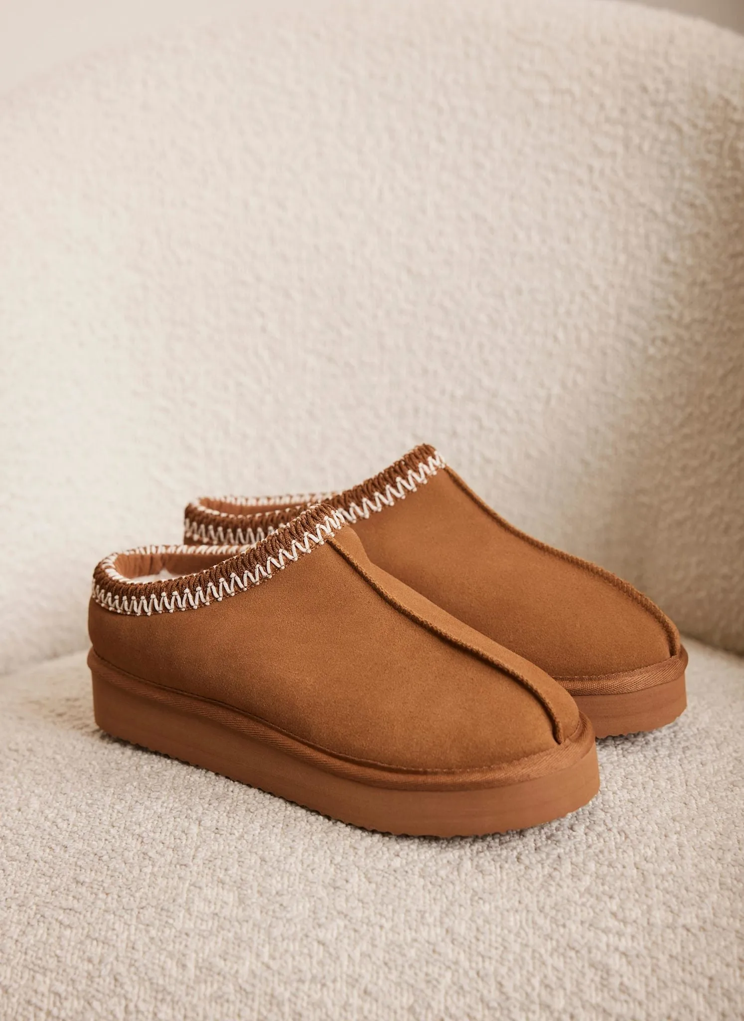Tan Suede Chunky Slippers sold by Mint Velvet