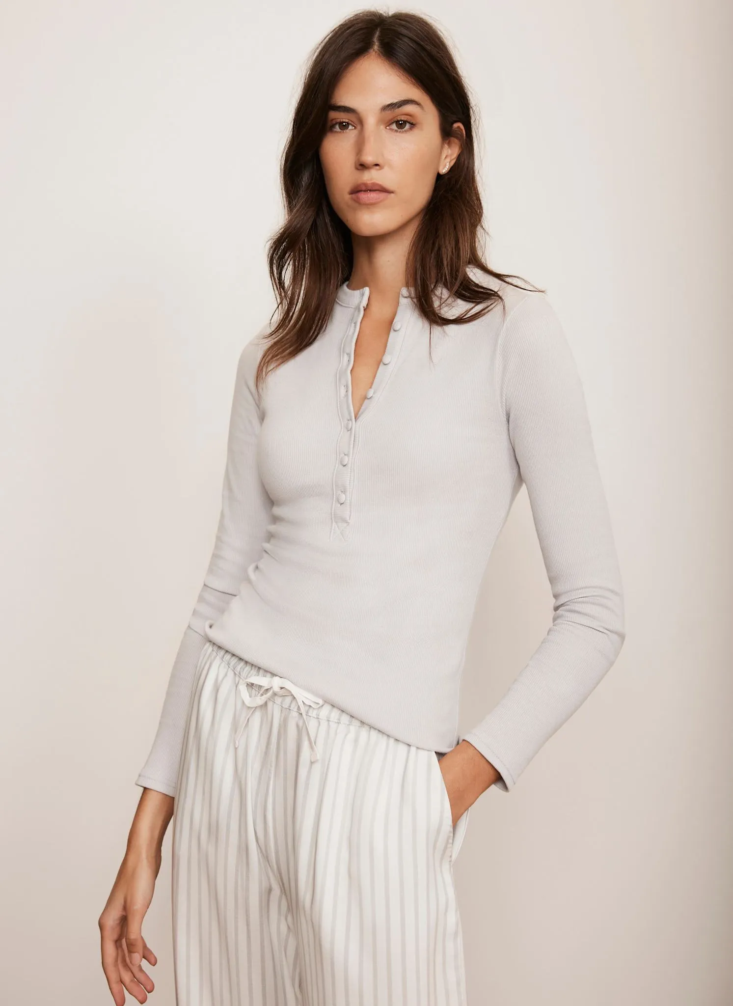 Grey Cotton Blend Henley Button Top sold by Mint Velvet product image thumbnail 2