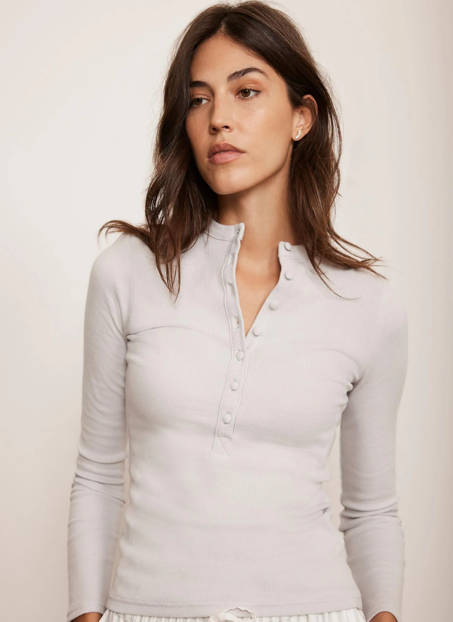 Grey Cotton Blend Henley Button Top sold by Mint Velvet product image thumbnail 5