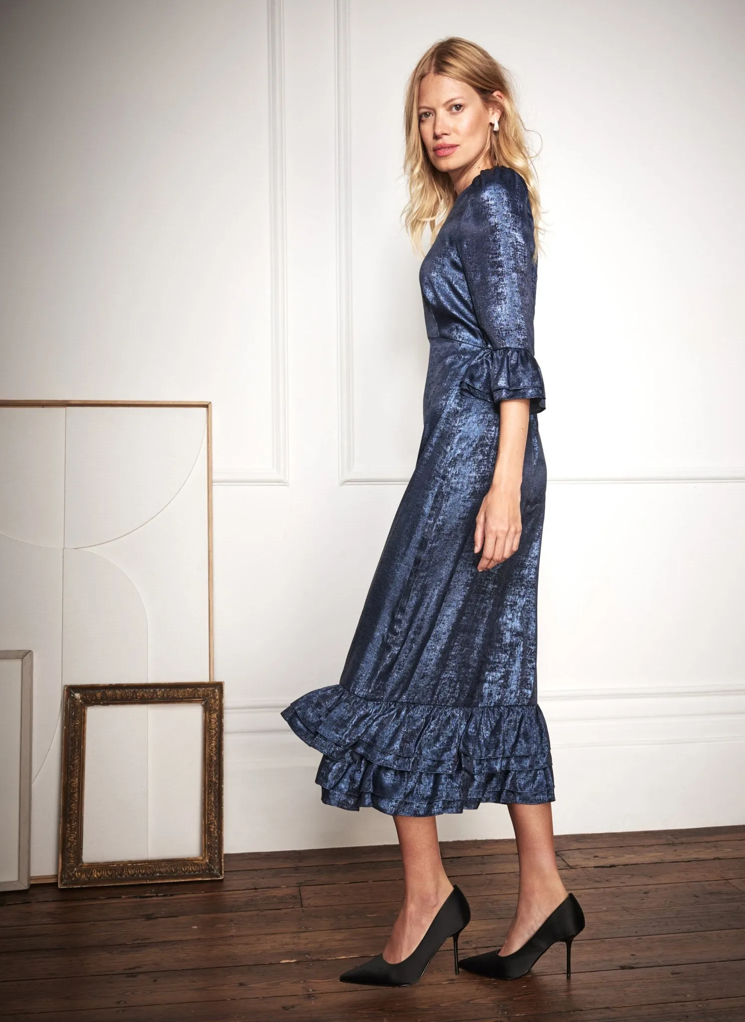 Navy Metallic Midi Dress sold by Mint Velvet product image thumbnail 3