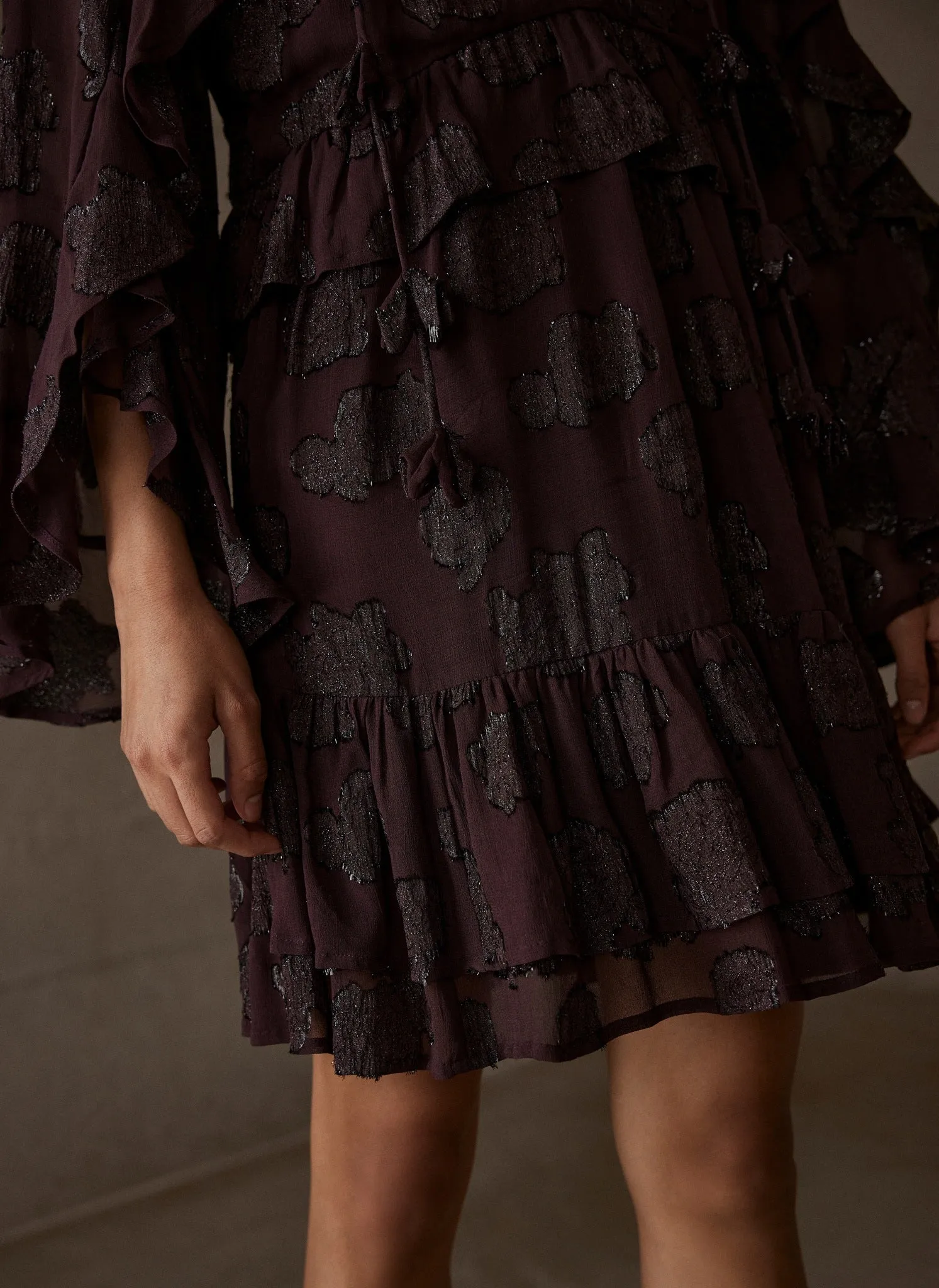 Burgundy Jacquard Ruffle Mini Dress sold by Mint Velvet product image thumbnail 3
