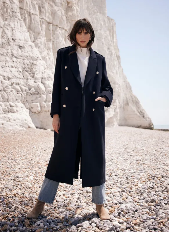 Navy Wool Blend Tailored Coat sold by Mint Velvet
