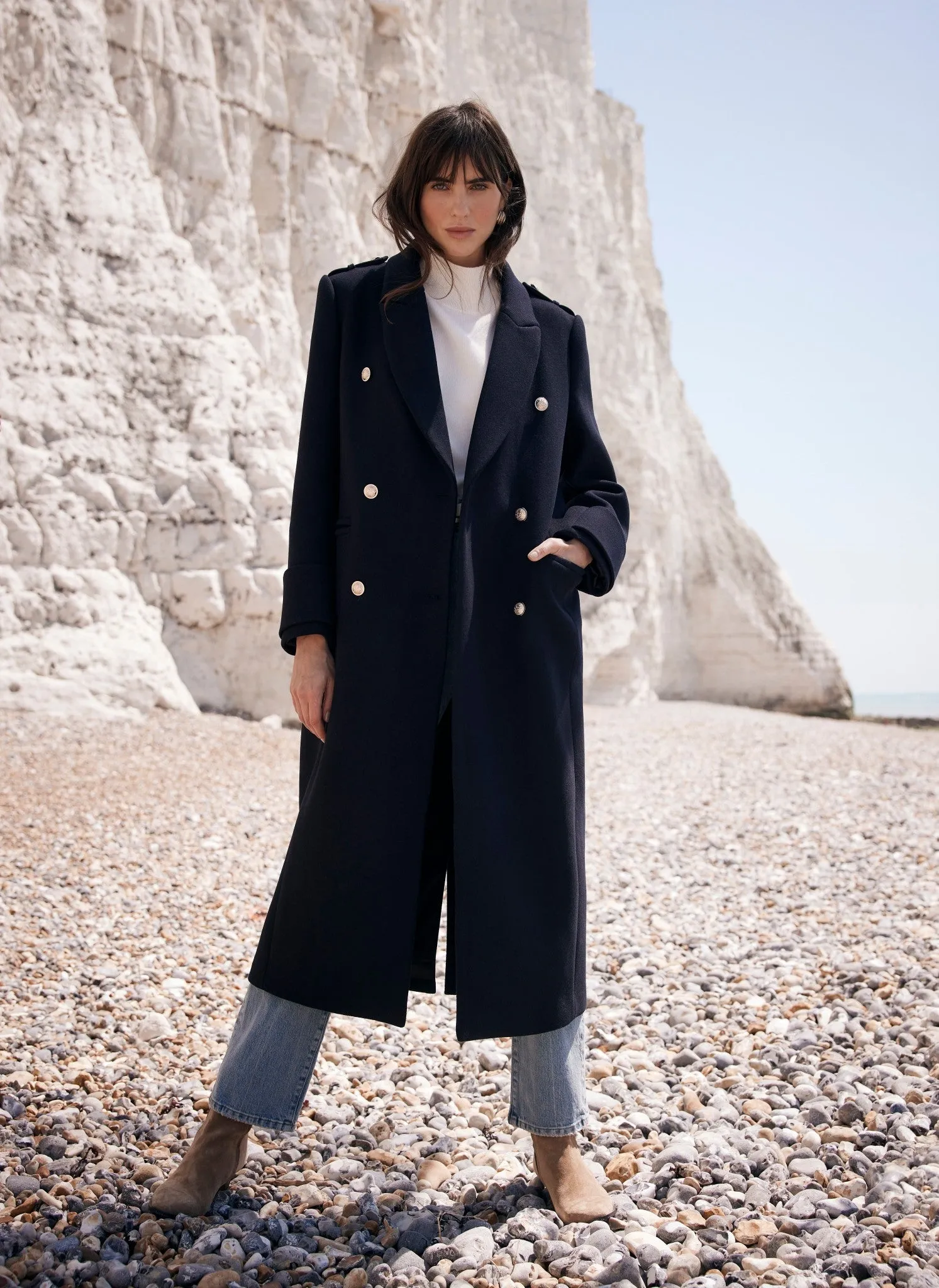Navy Wool Blend Tailored Coat sold by Mint Velvet