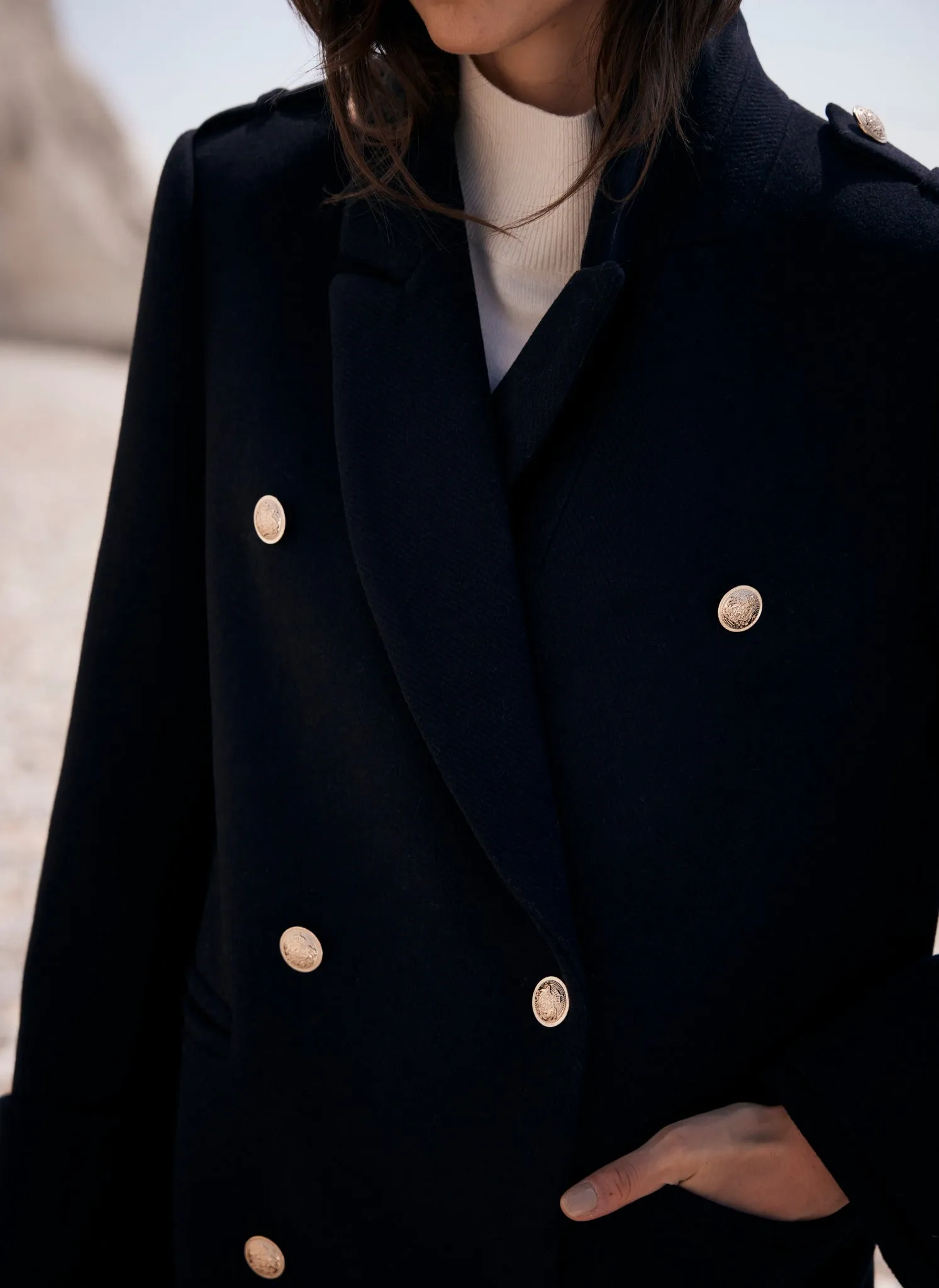 Navy Wool Blend Tailored Coat sold by Mint Velvet product image thumbnail 3
