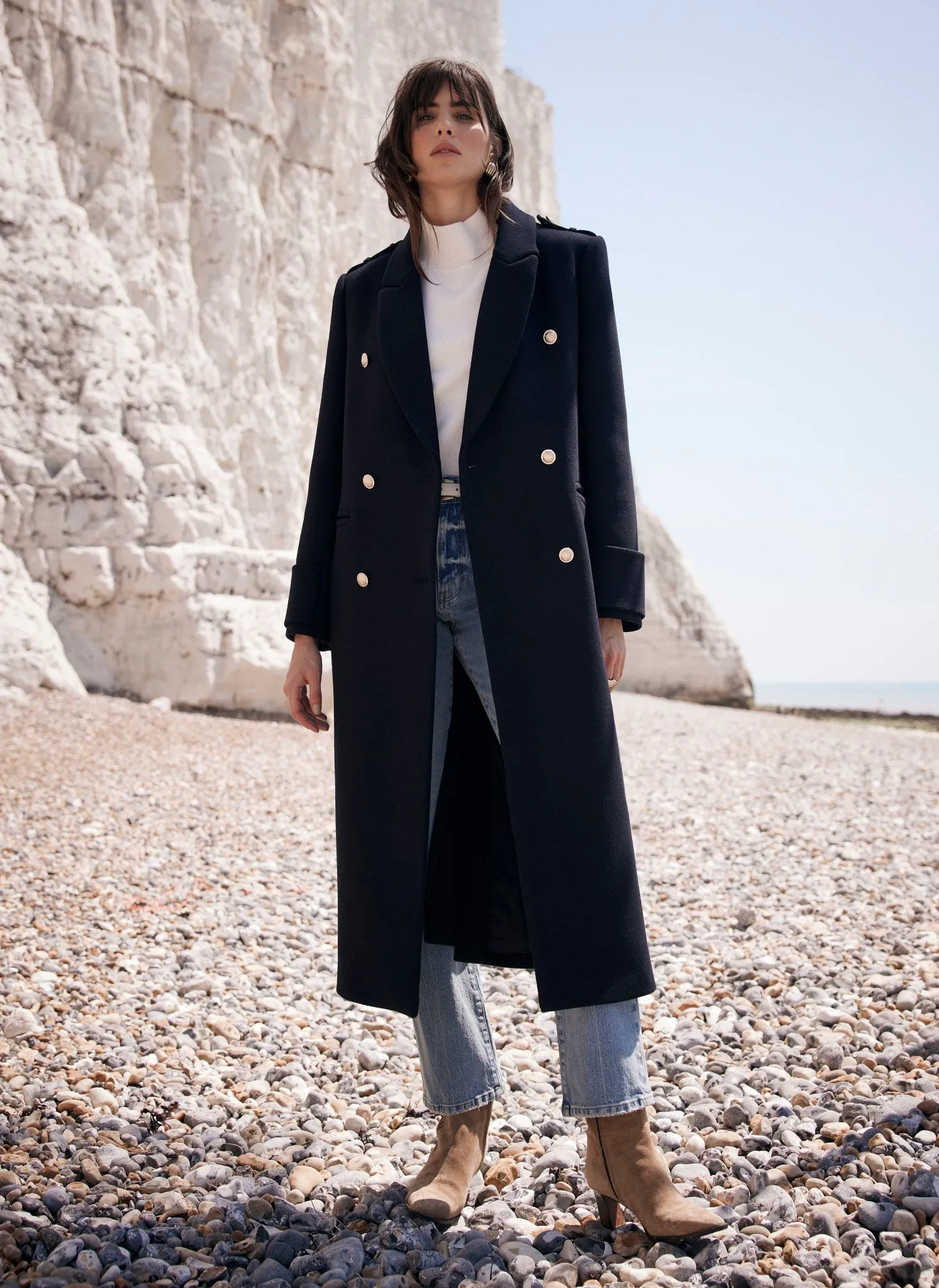 Navy Wool Blend Tailored Coat sold by Mint Velvet product image thumbnail 2
