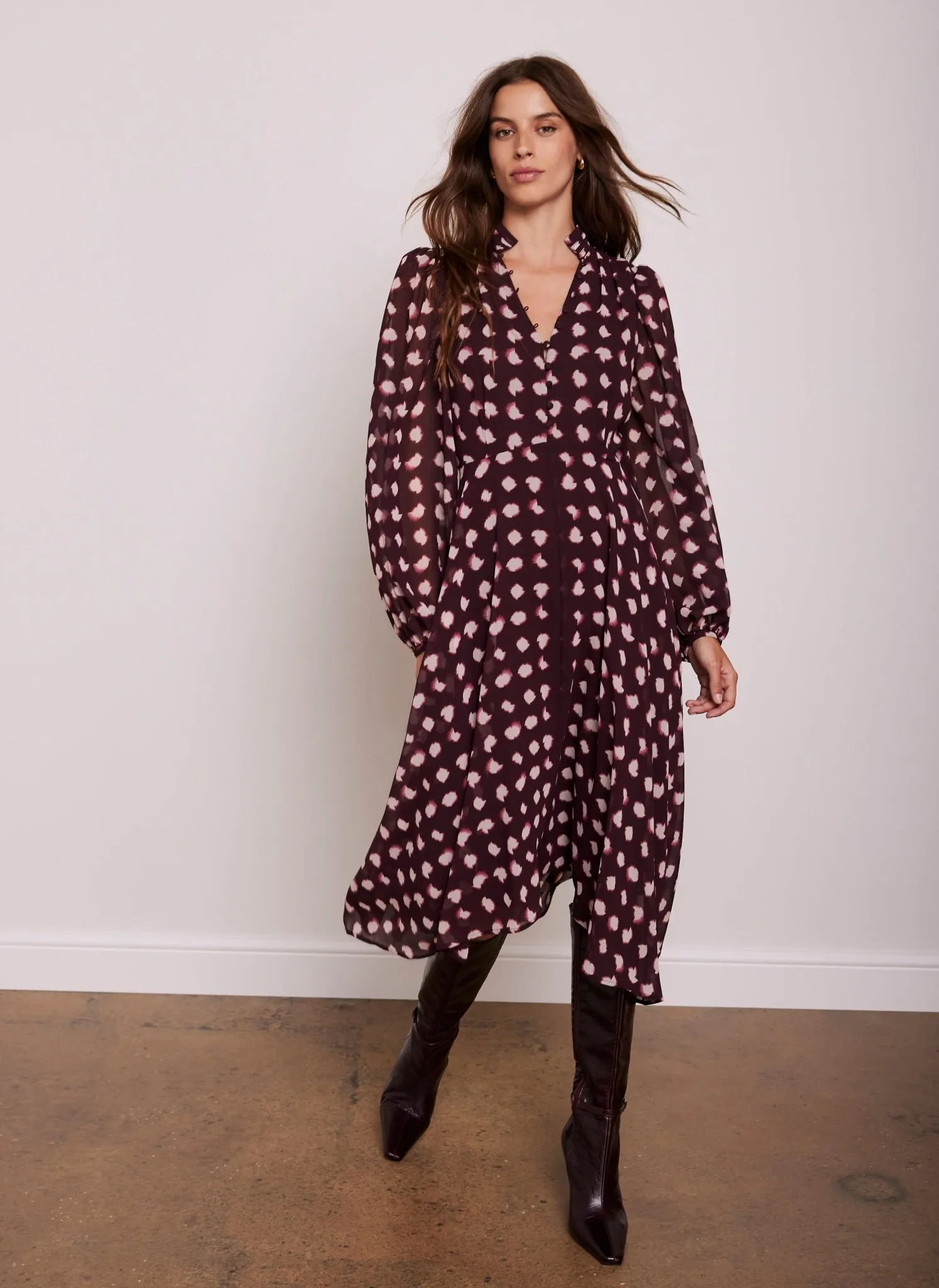 Burgundy Spot Print Midi Dress sold by Mint Velvet product image thumbnail 3