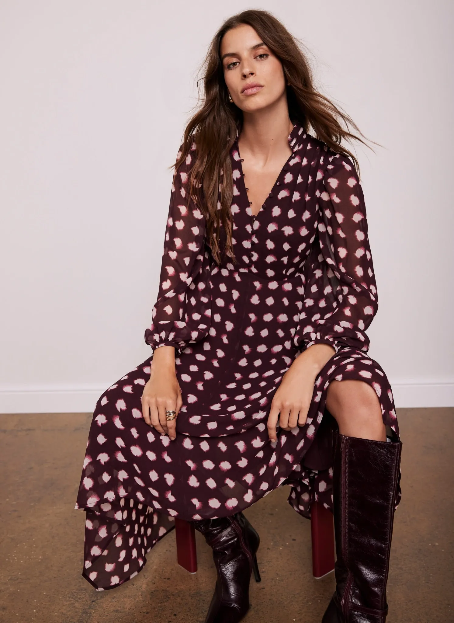 Burgundy Spot Print Midi Dress sold by Mint Velvet product image thumbnail 4