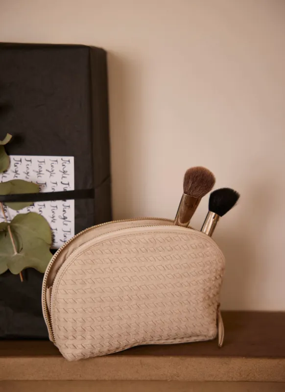 Cream Woven Leather Wash Bag sold by Mint Velvet