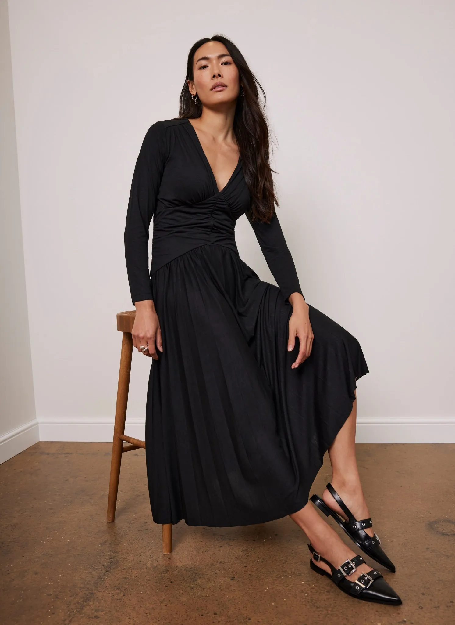 Black Draped Jersey Maxi Dress sold by Mint Velvet