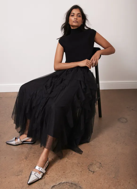 Black Spot Tulle Maxi Skirt sold by Mint Velvet