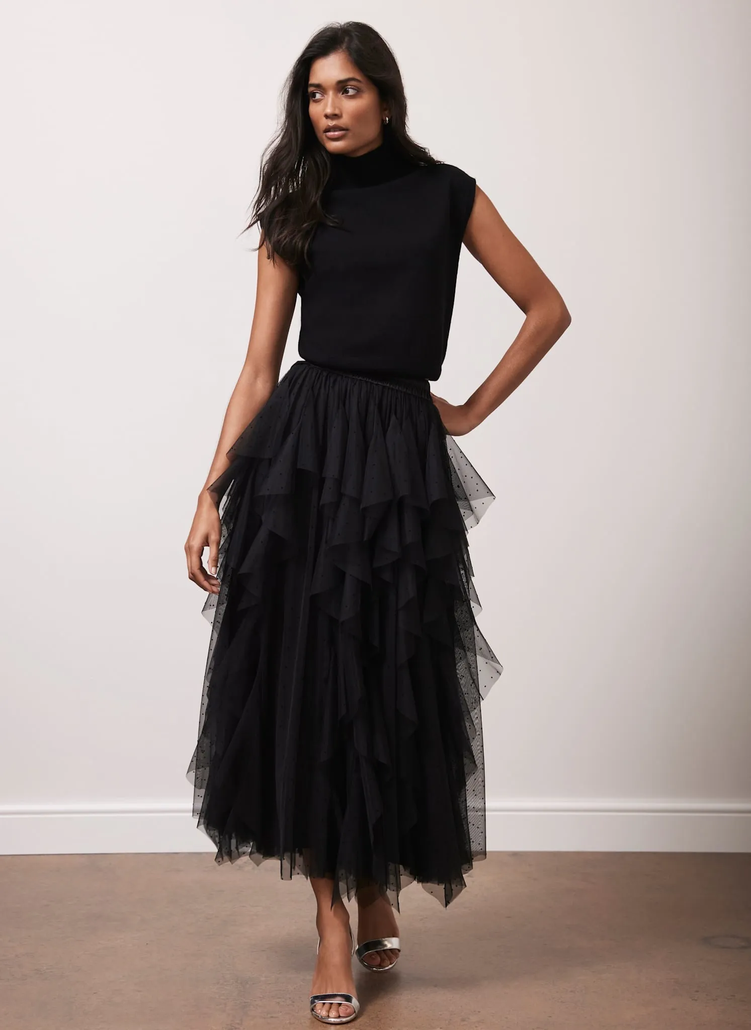 Black Spot Tulle Maxi Skirt sold by Mint Velvet product image thumbnail 2