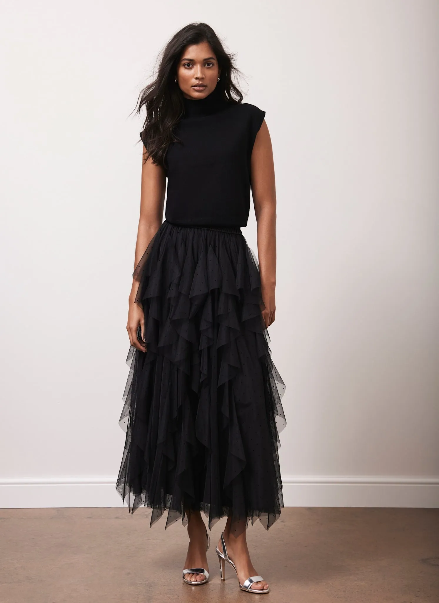 Black Spot Tulle Maxi Skirt sold by Mint Velvet product image thumbnail 5