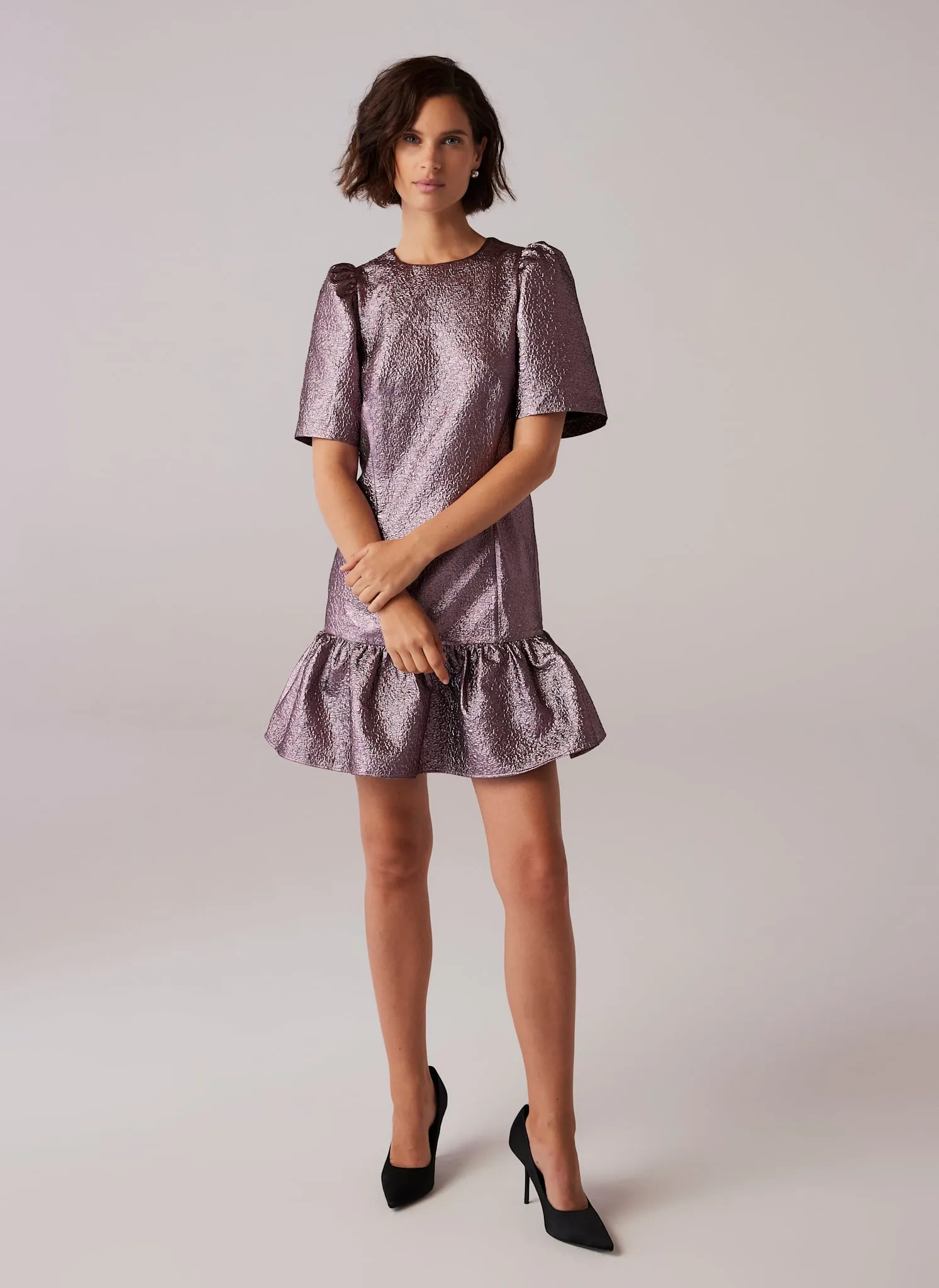 Pink Metallic Frill Mini Dress sold by Mint Velvet product image thumbnail 3