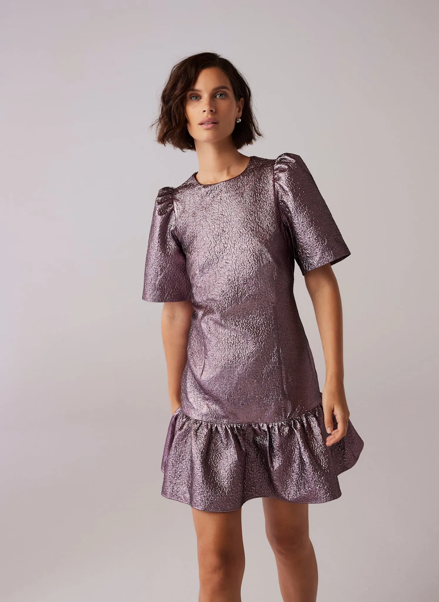 Pink Metallic Frill Mini Dress sold by Mint Velvet product image thumbnail 2
