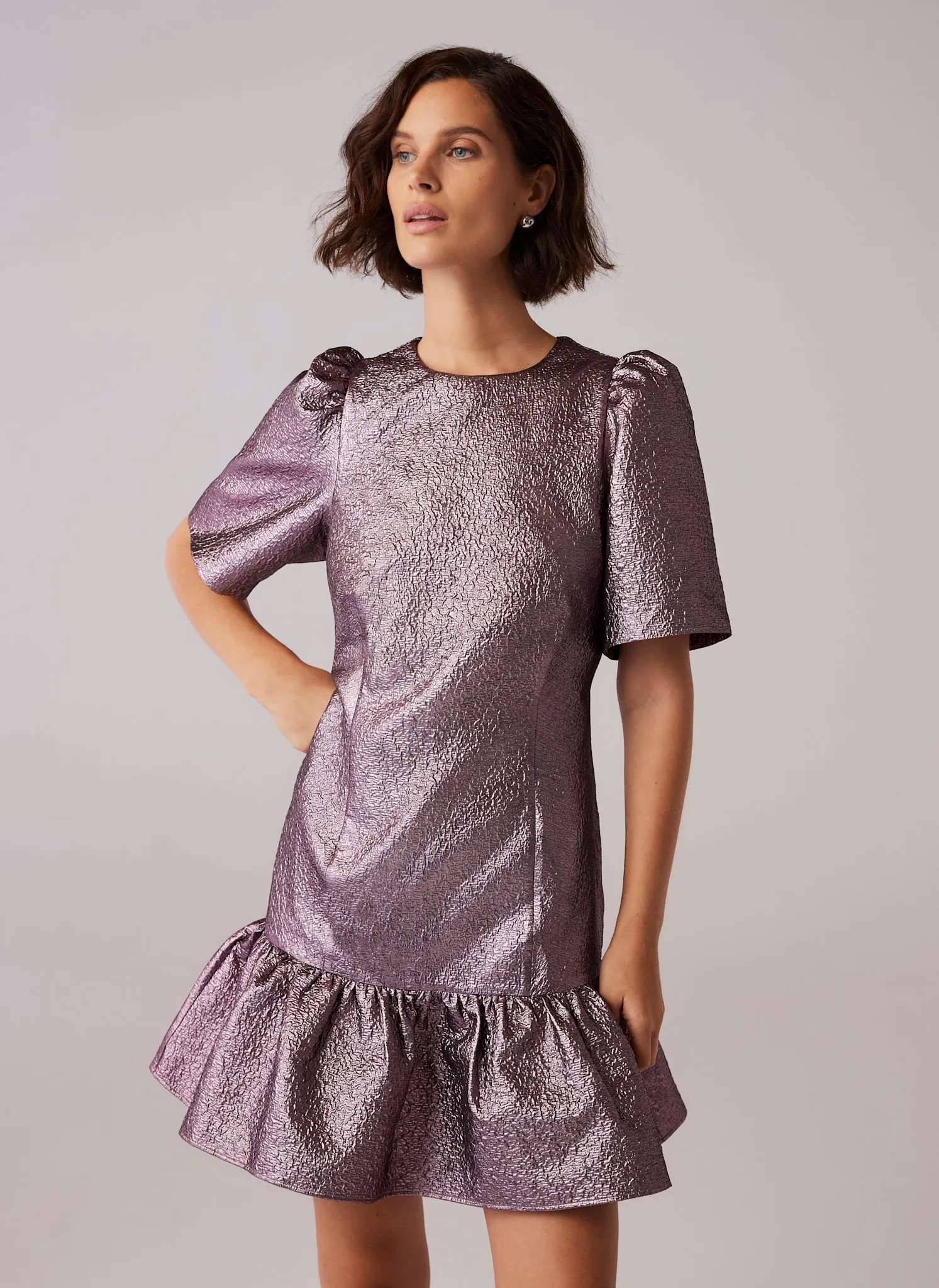 Pink Metallic Frill Mini Dress sold by Mint Velvet product image thumbnail 4