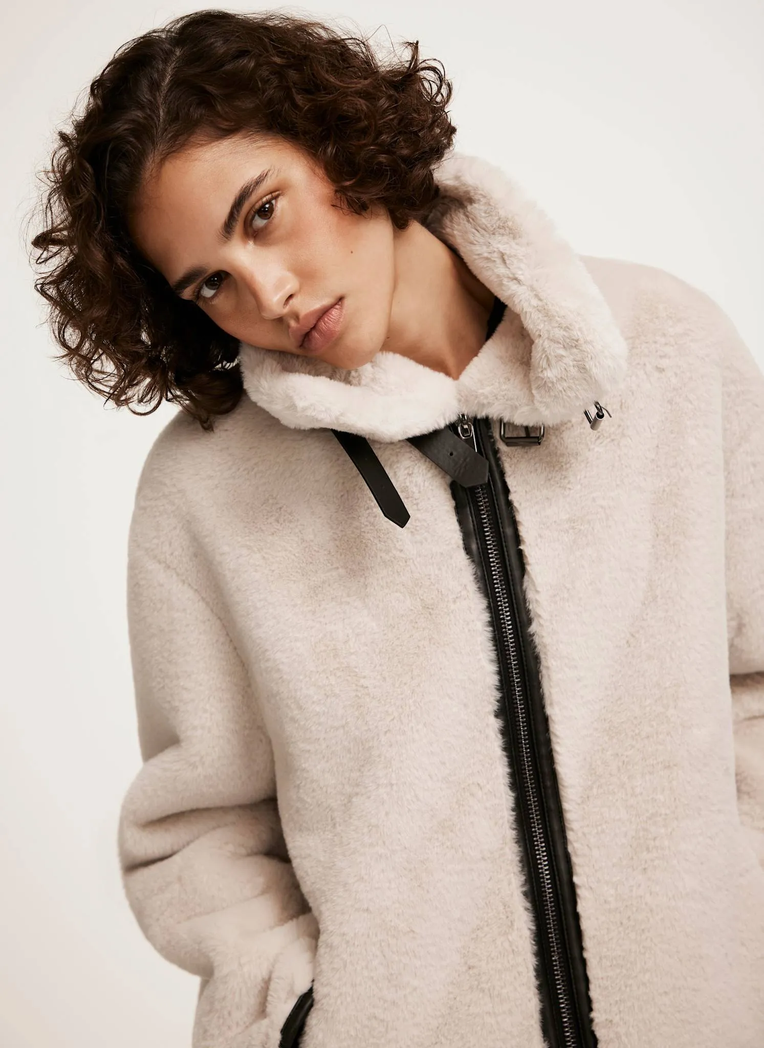 Cream Faux Fur Zip Jacket sold by Mint Velvet product image thumbnail 3