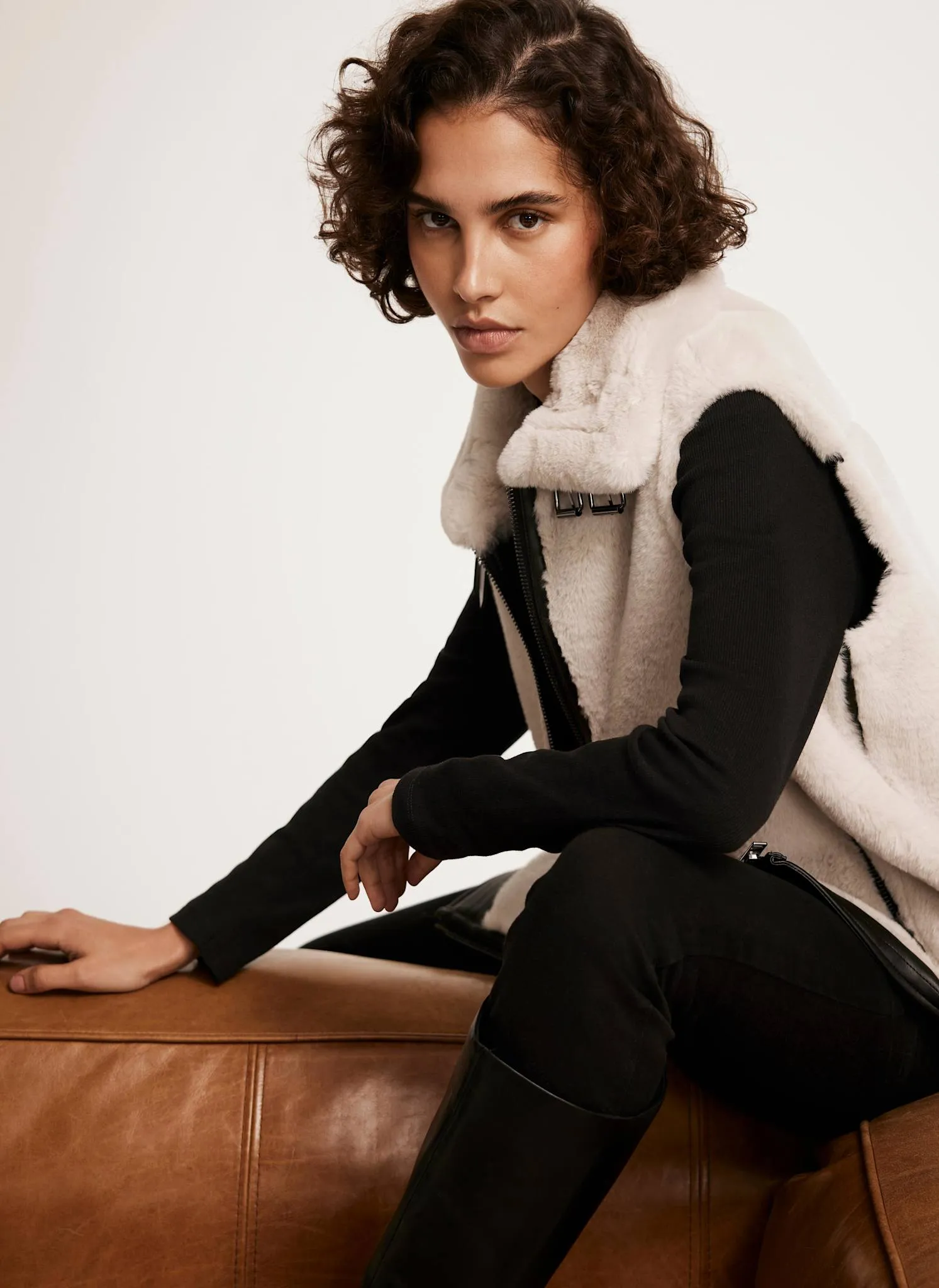 Cream Faux Fur Gilet sold by Mint Velvet product image thumbnail 5