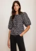 Black Bow Print Puff Sleeve Top sold by Mint Velvet