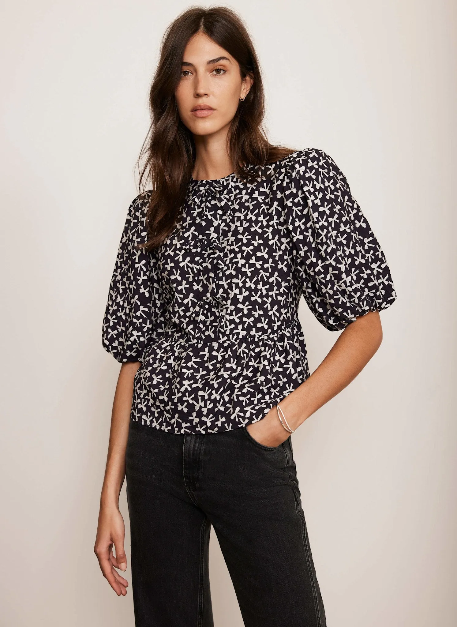 Black Bow Print Puff Sleeve Top sold by Mint Velvet product image thumbnail 5
