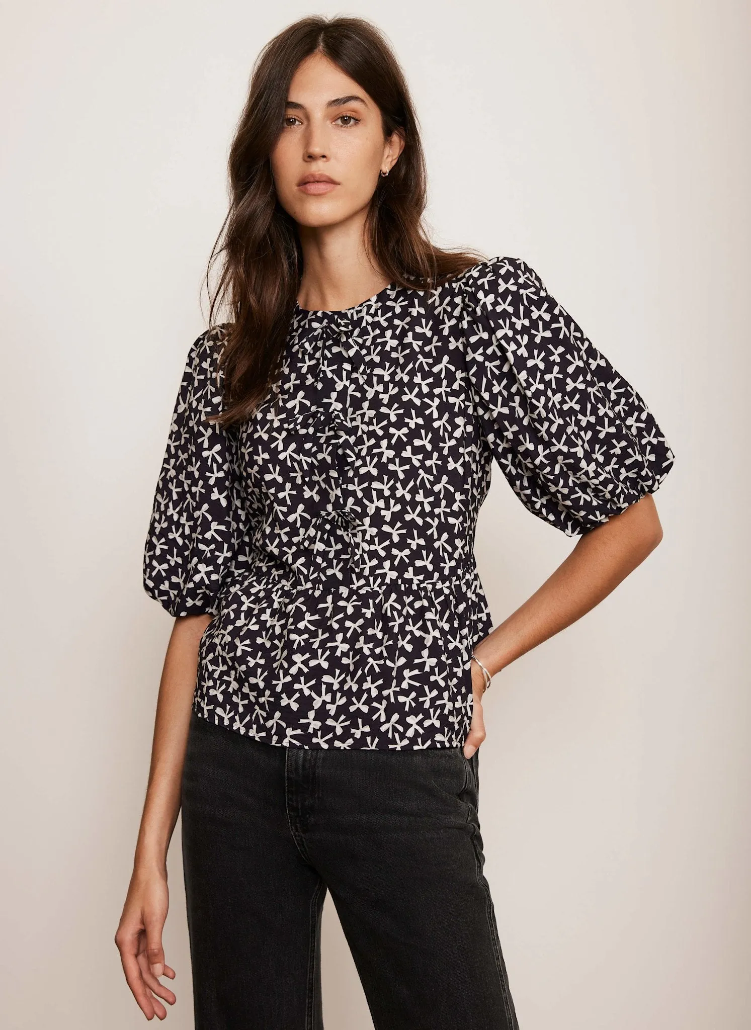 Black Bow Print Puff Sleeve Top sold by Mint Velvet product image thumbnail 2