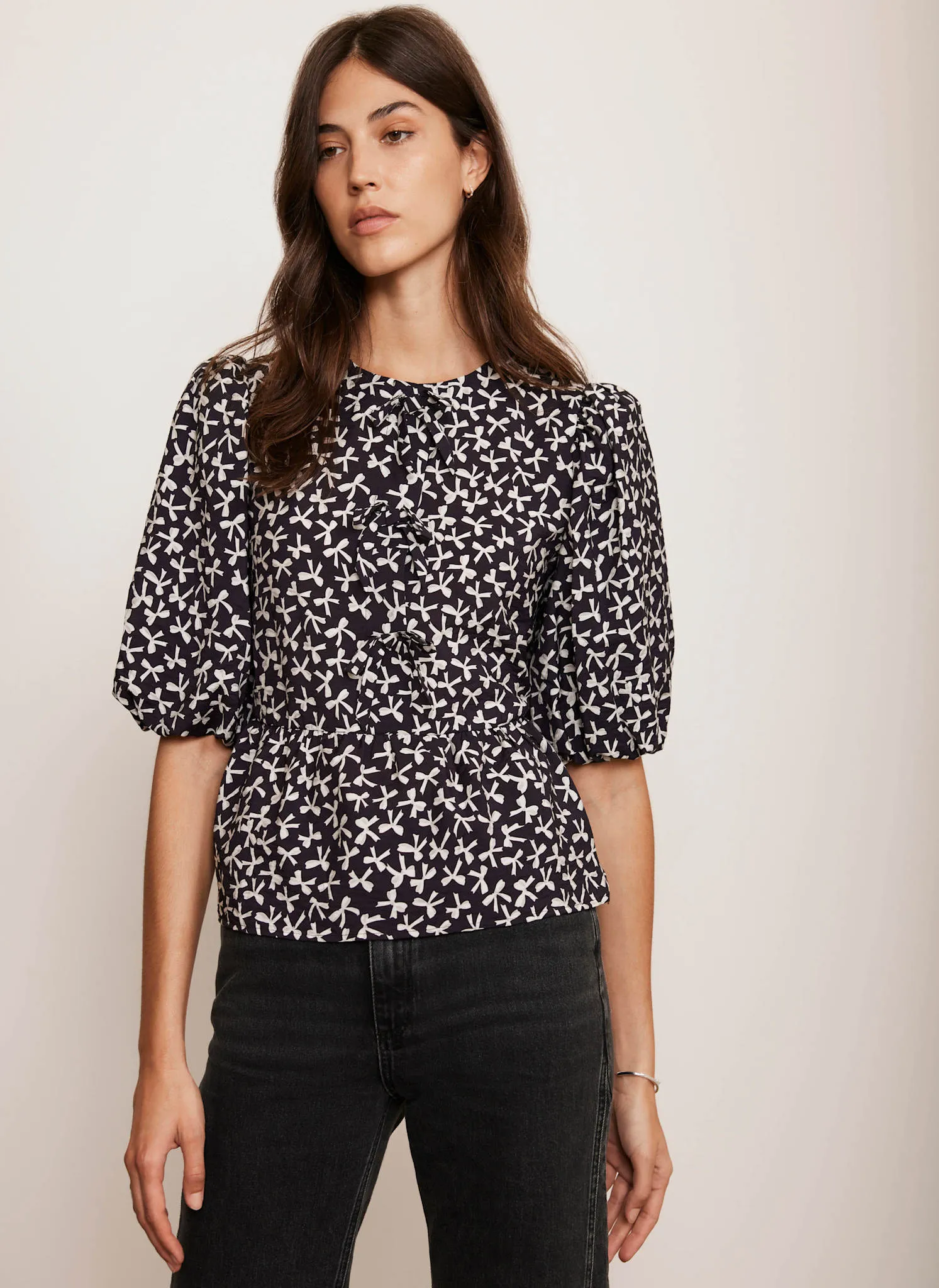 Black Bow Print Puff Sleeve Top sold by Mint Velvet product image thumbnail 3
