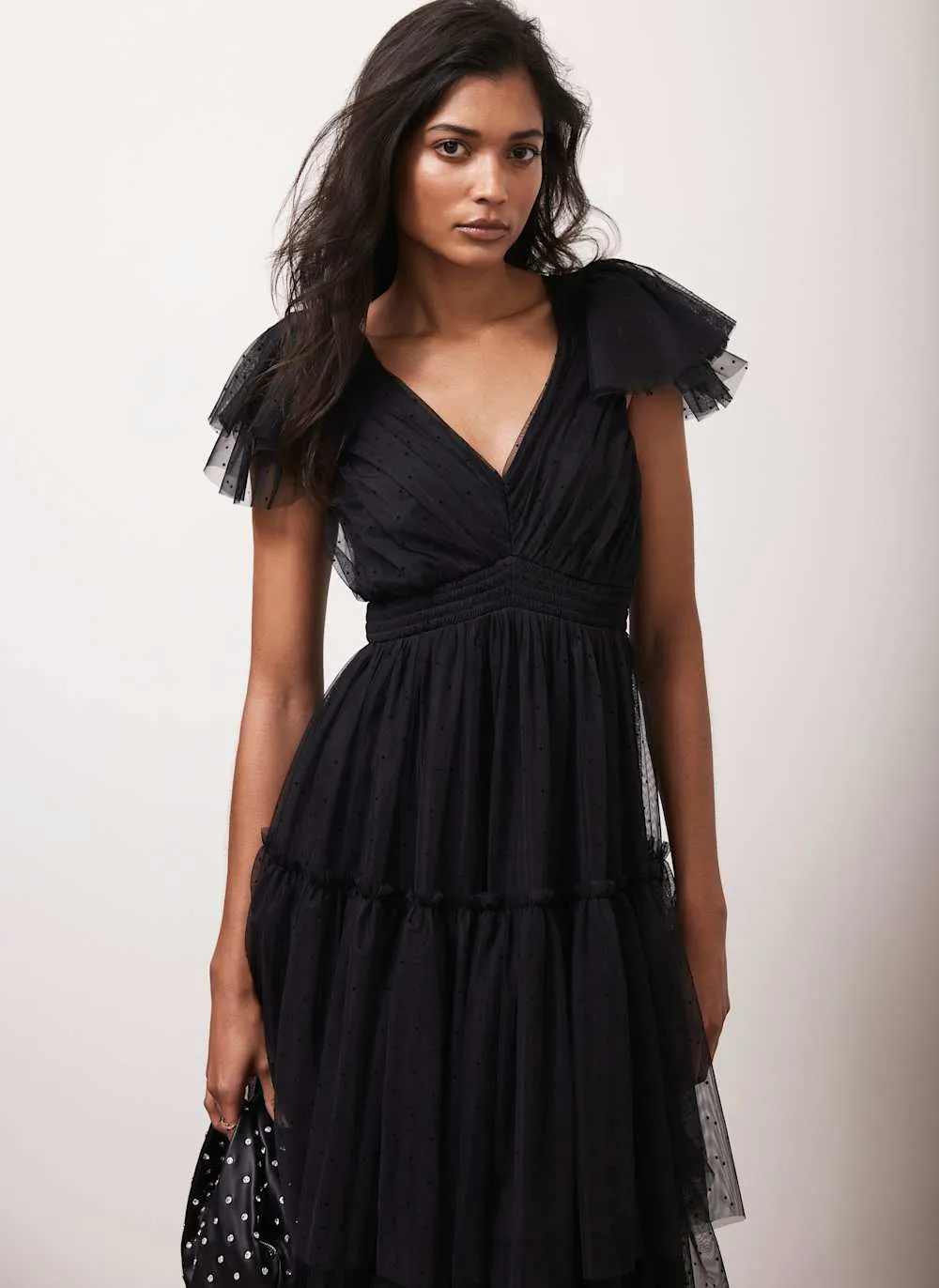 Black Spot Tulle Ruffle Maxi Dress sold by Mint Velvet product image thumbnail 3