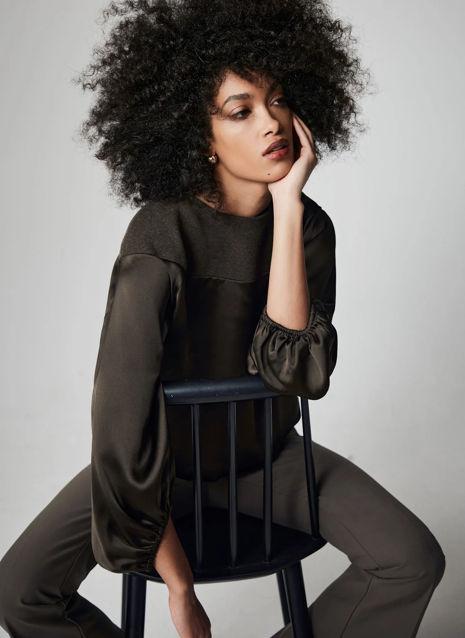 Khaki Wool Blend Satin Mix Knit Top sold by Mint Velvet product image thumbnail 4