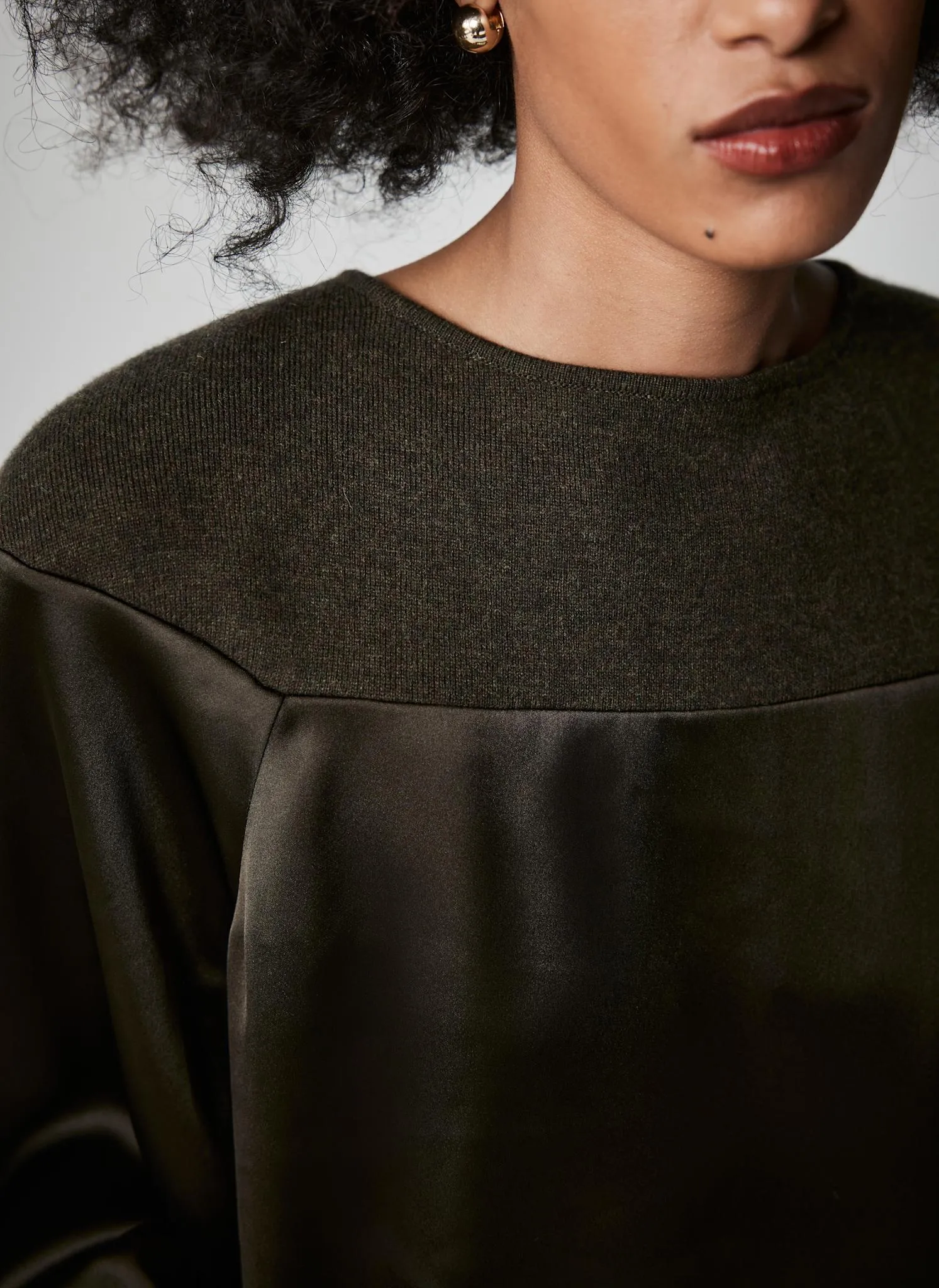 Khaki Wool Blend Satin Mix Knit Top sold by Mint Velvet product image thumbnail 3