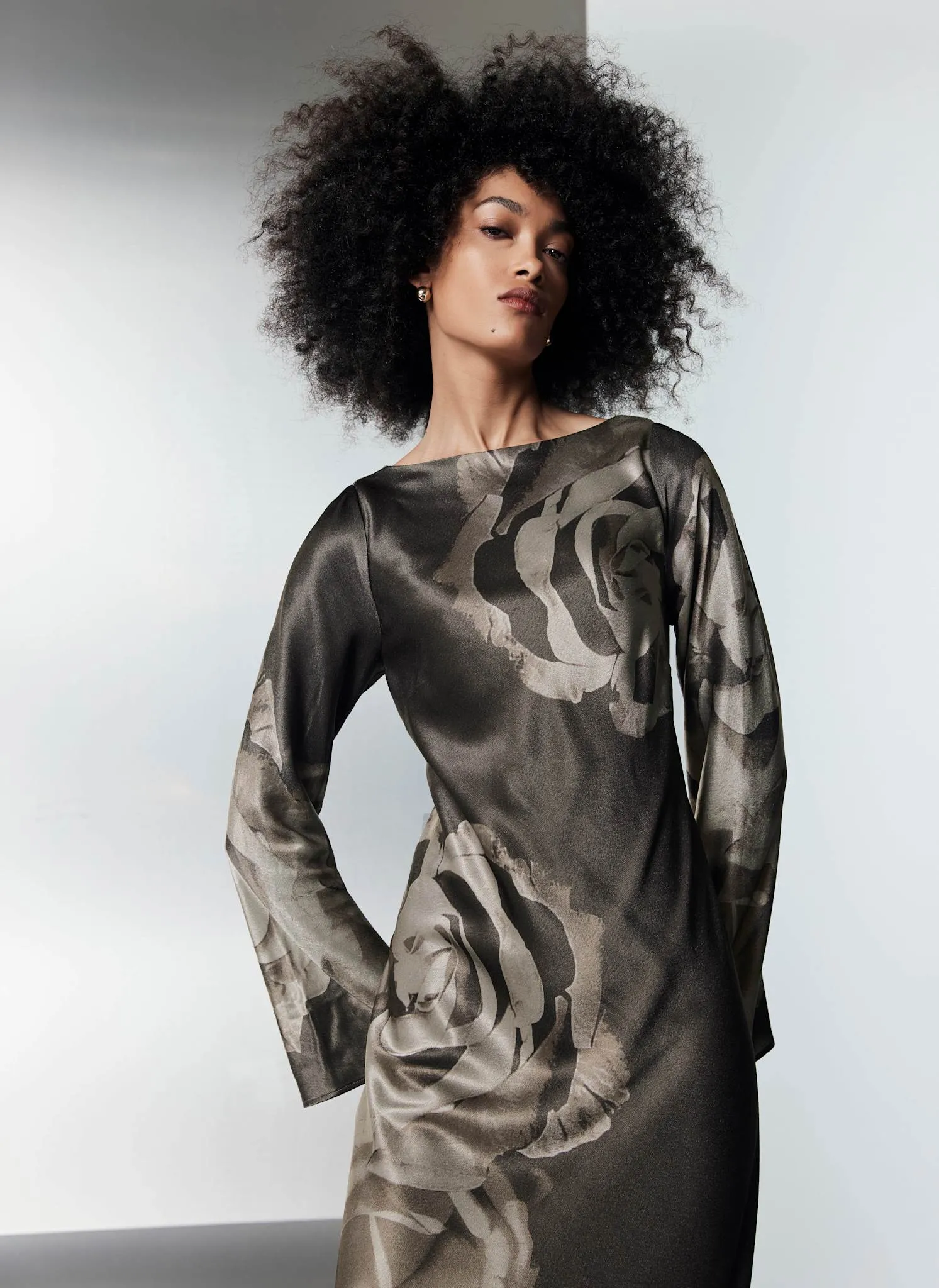 Grey Floral Print Satin Maxi Dress sold by Mint Velvet product image thumbnail 4