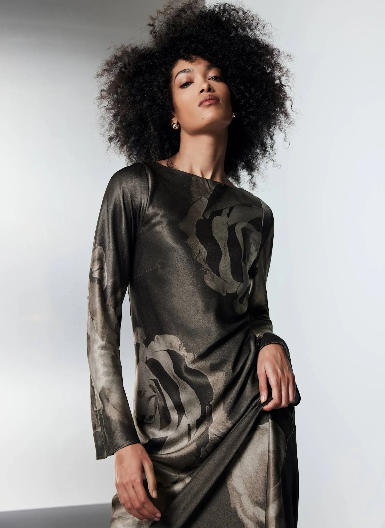 Grey Floral Print Satin Maxi Dress sold by Mint Velvet product image thumbnail 2