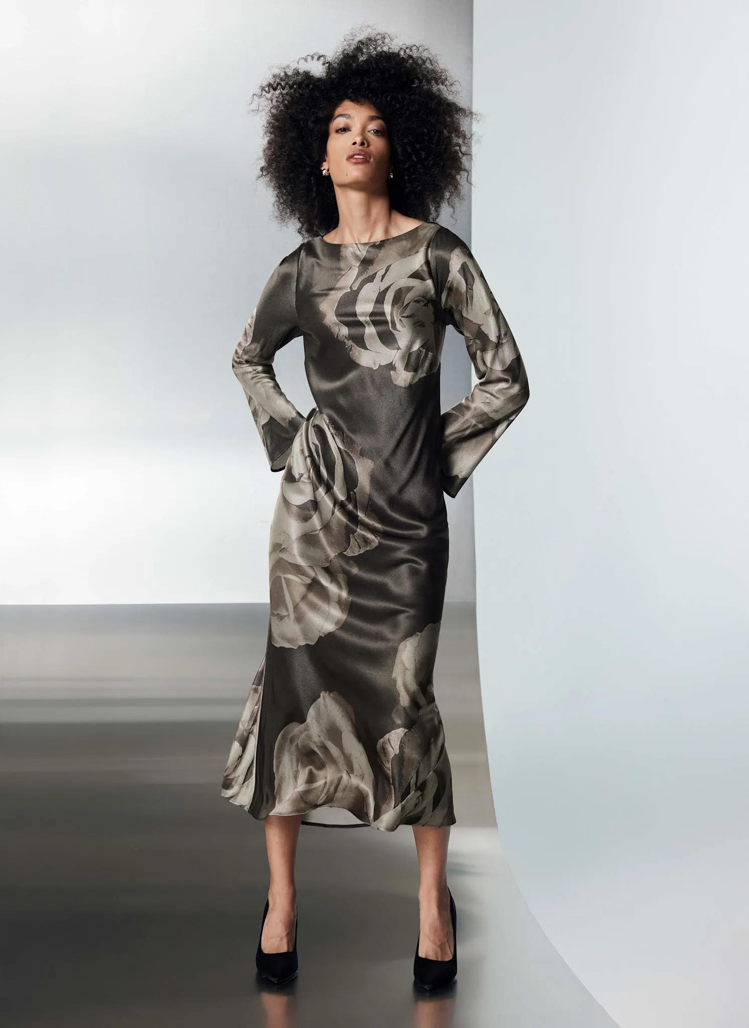 Grey Floral Print Satin Maxi Dress sold by Mint Velvet product image thumbnail 3