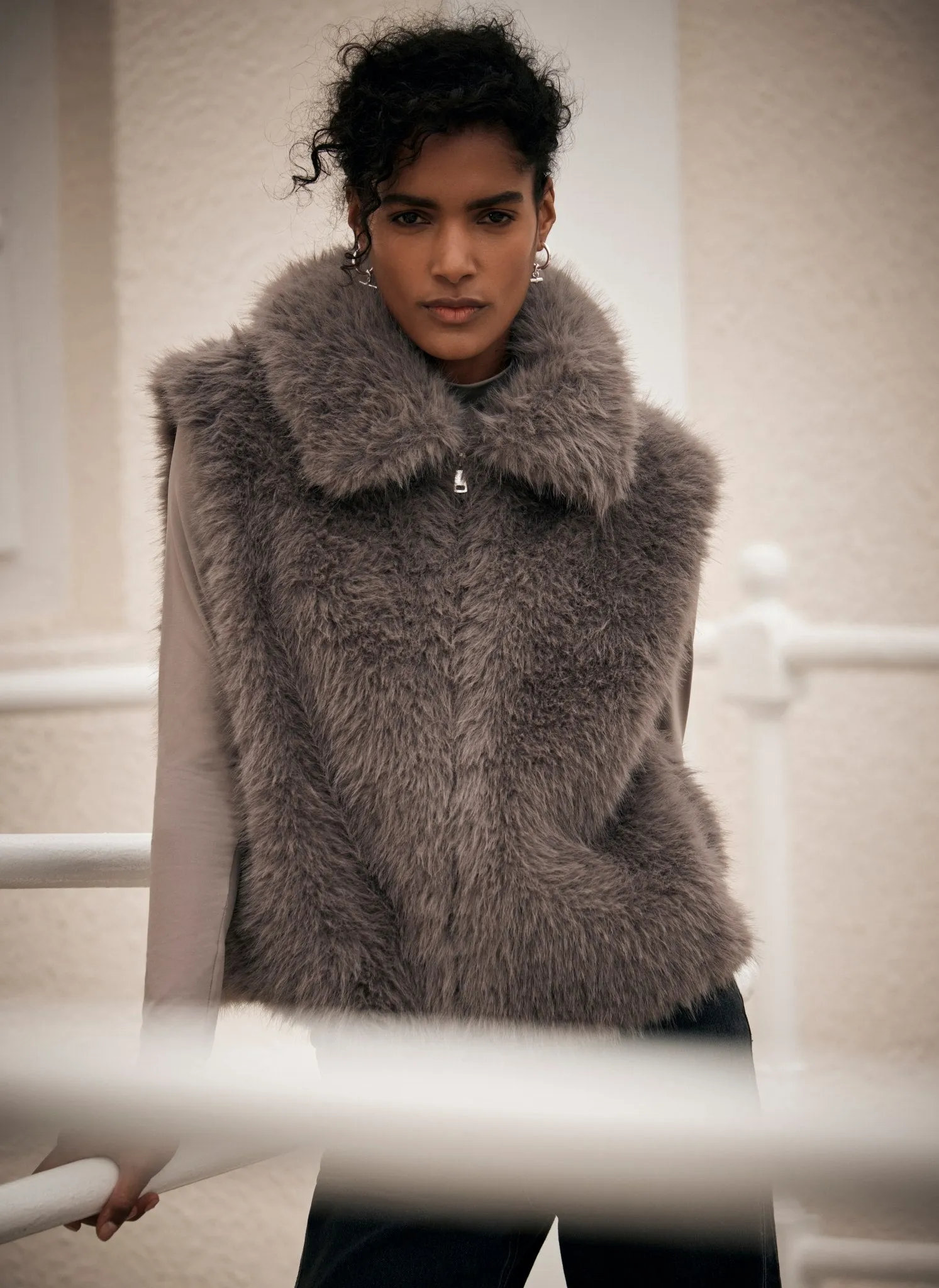 Grey Faux Fur Gilet sold by Mint Velvet product image thumbnail 3