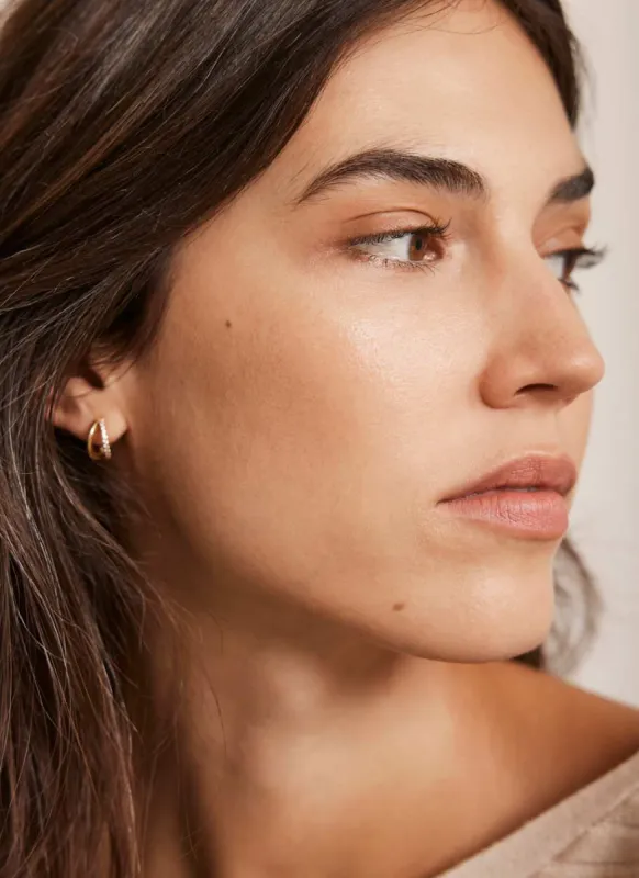 Gold Plated Pave Huggie Earrings sold by Mint Velvet