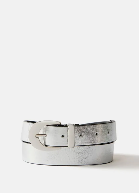 Silver Metallic Leather Belt sold by Mint Velvet