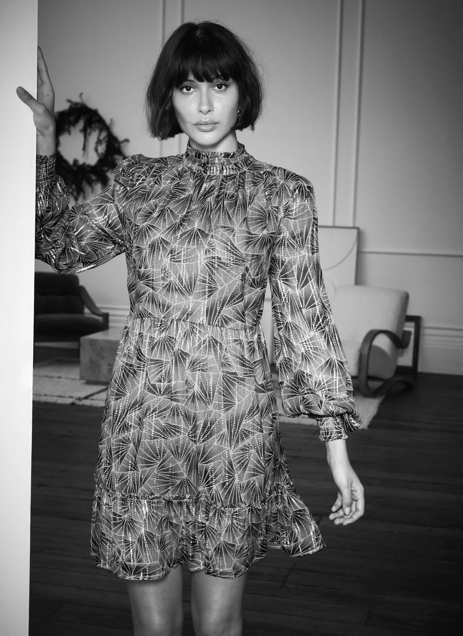 Blue Geometric Print Metallic Mini Dress sold by Mint Velvet product image thumbnail 5