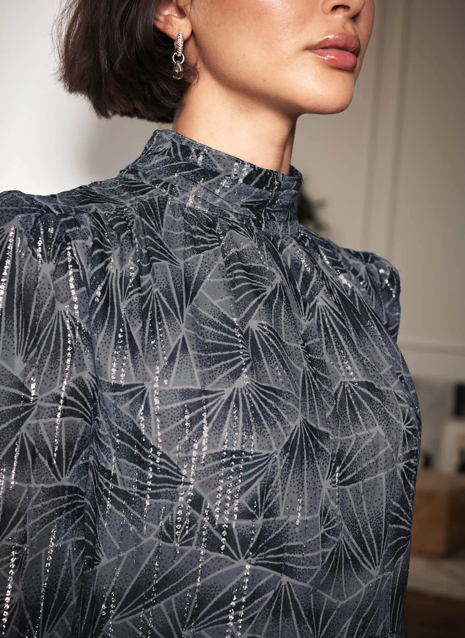 Blue Geometric Print Metallic Mini Dress sold by Mint Velvet product image thumbnail 4