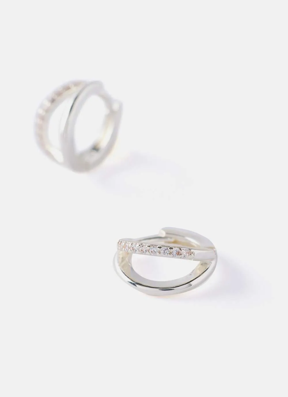 Silver Plated Pave Huggie Earrings sold by Mint Velvet product image thumbnail 4